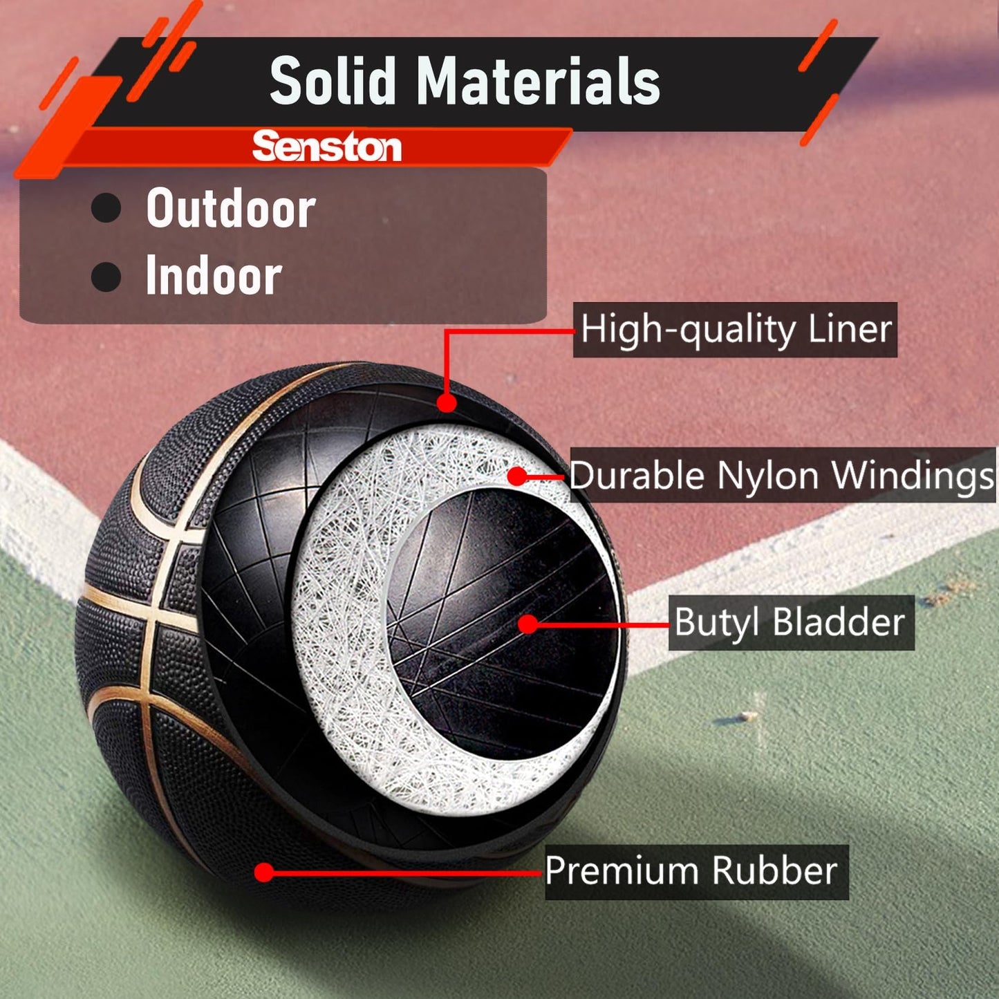Senston Size 7 Basketball With Pump - Indoor/Outdoor Street Game Training Ball