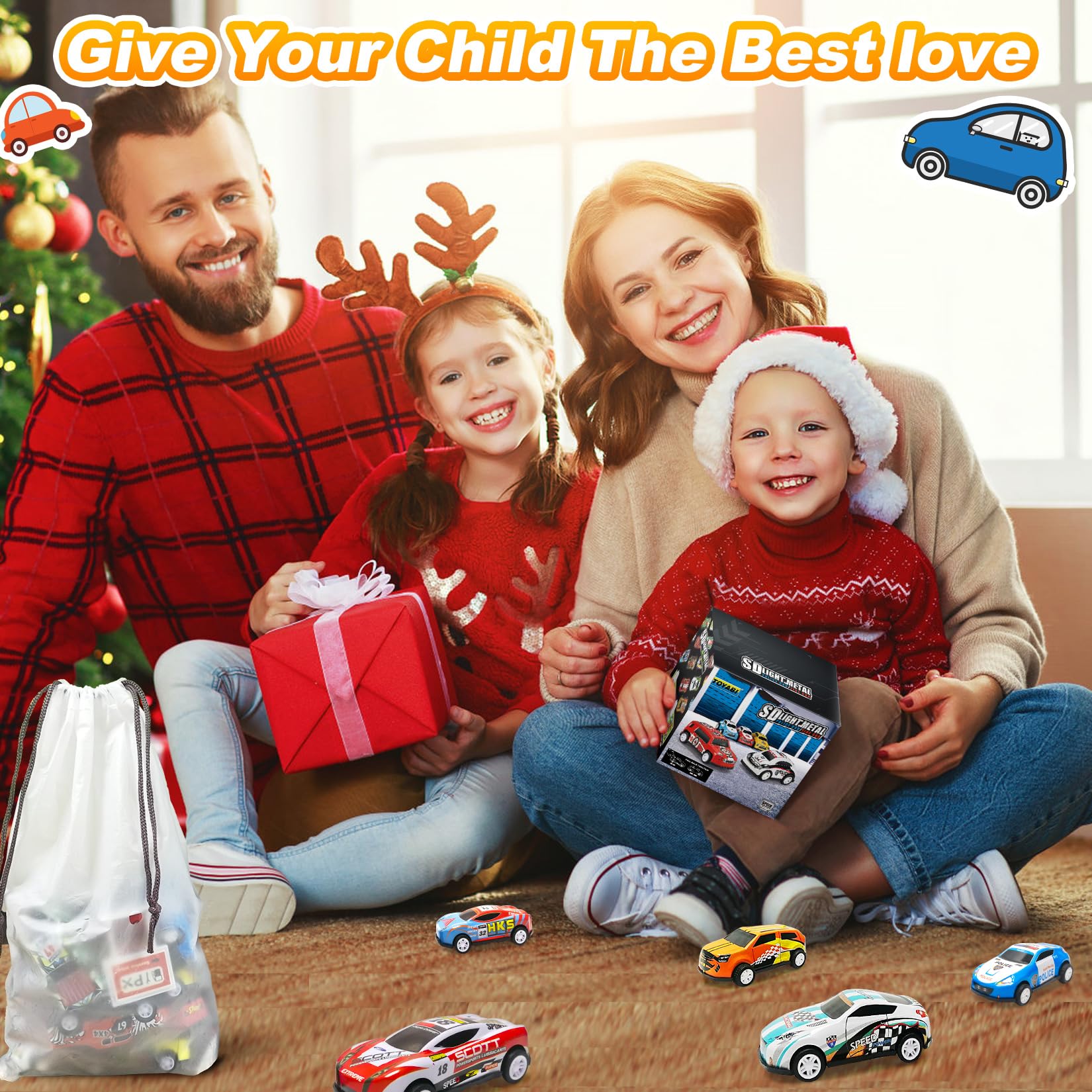 TOYABI 22-piece metal race car set with mini pull-back cars and roadblocks for kids ages 3 to 8.