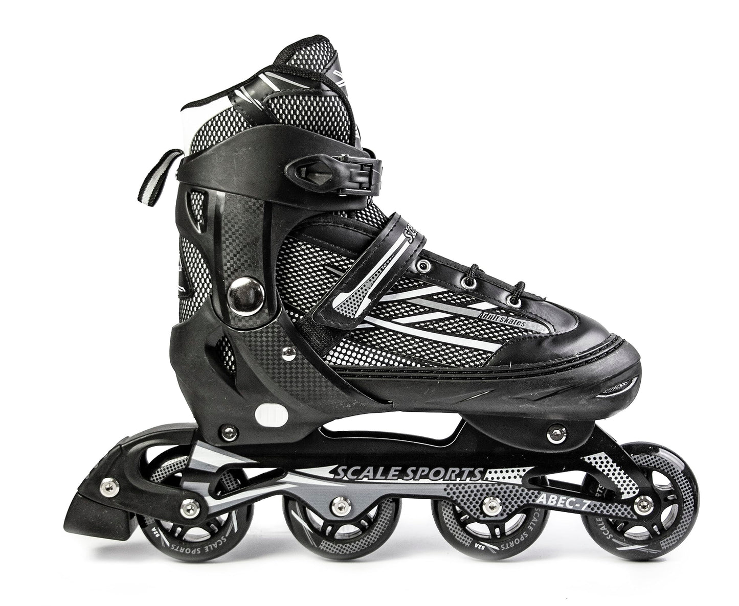 Black Scale Sports adjustable inline roller skates for adults and teens, size XL (41-44 UK 7.5-9.5), with secure straps and wheels