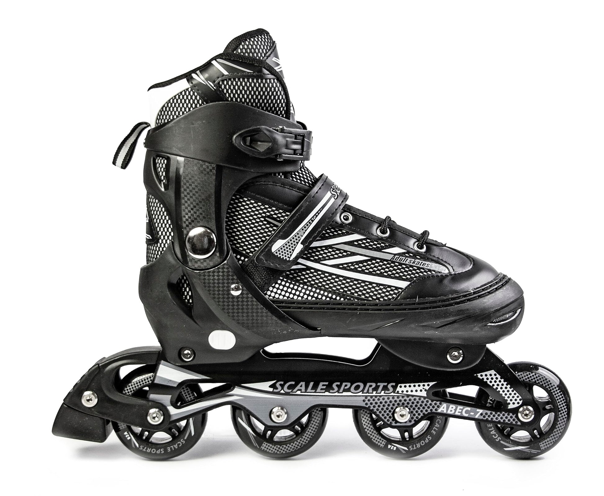 Black Scale Sports adjustable inline roller skates for adults and teens, size XL (41-44 UK 7.5-9.5), with secure straps and wheels