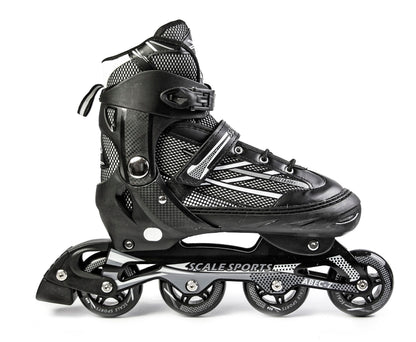 Black Scale Sports adjustable inline roller skates for adults and teens, size XL (41-44 UK 7.5-9.5), with secure straps and wheels