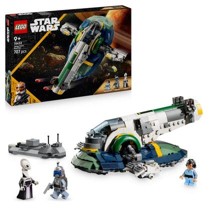 LEGO Star Wars 75433 Jango Fett's Starship with rotating wings and three minifigures including Boba Fett.