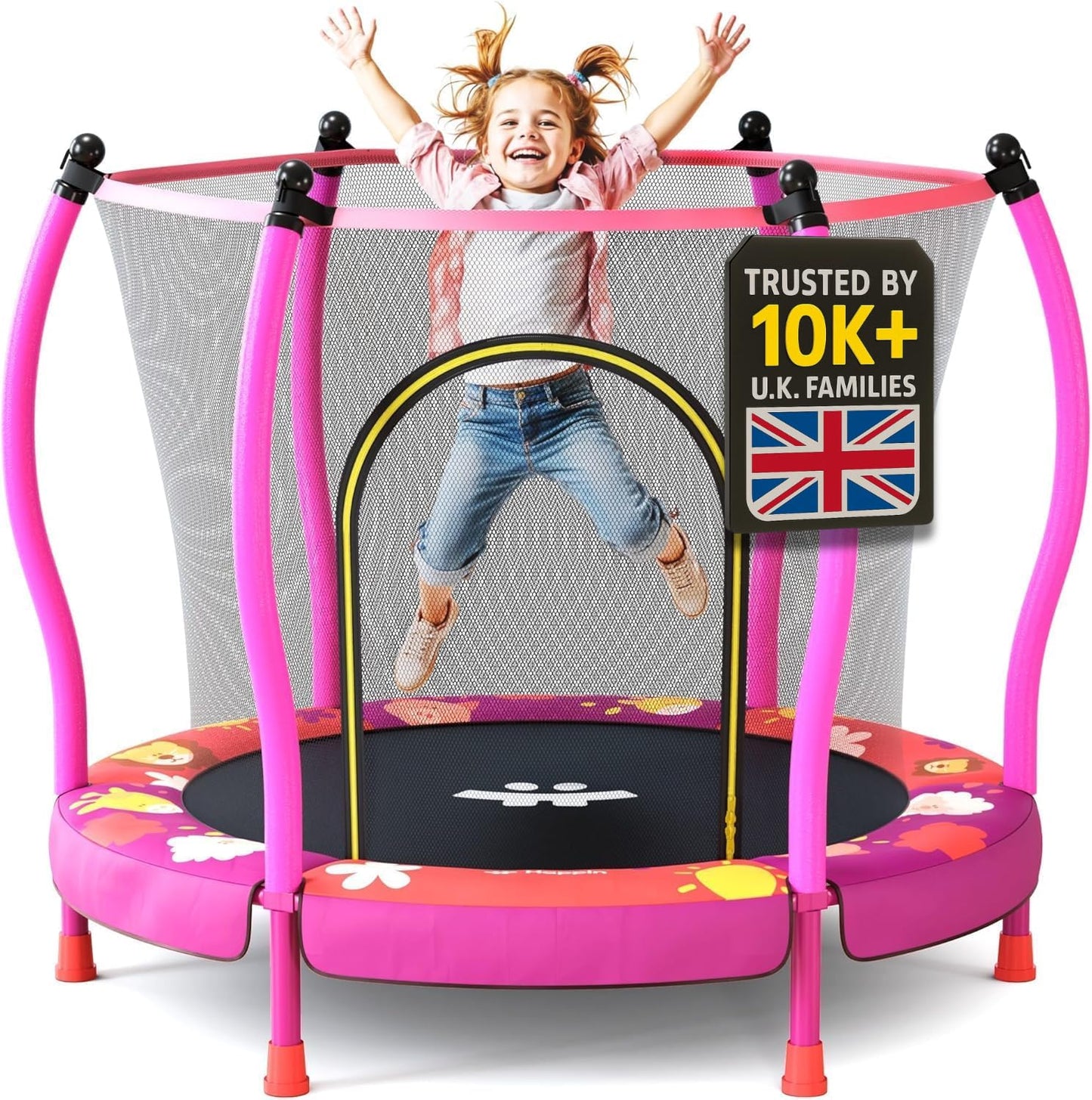 Happin 55” Toddler Trampoline, Indoor & Outdoor, Ages 1-6, 5FT Kids, Ultra Safe Rebounder Mini Trampoline for Kids with Safety Enclosure Net, for Toddler Boys & Girls