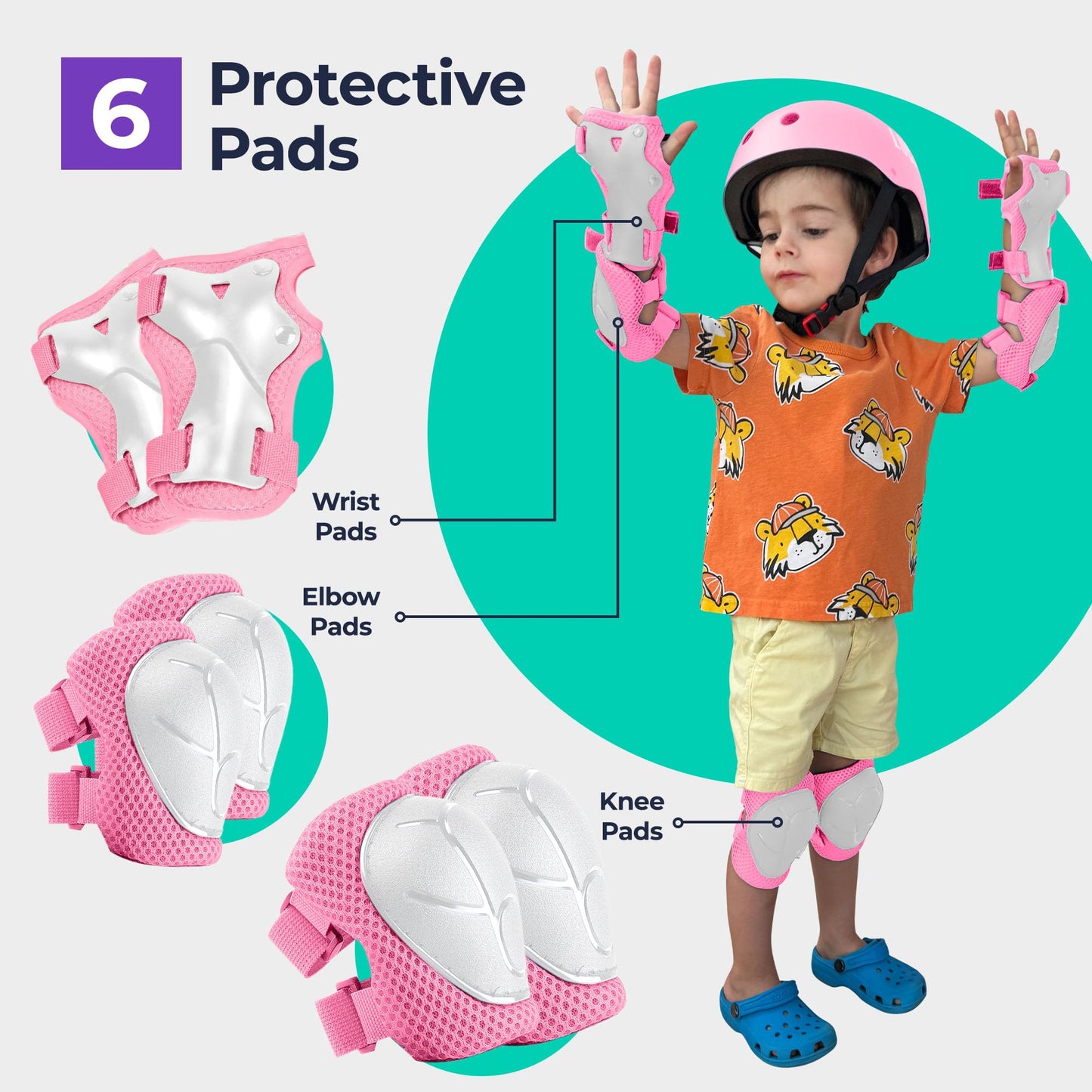 Niftii Kids Helmet with Pads - Adjustable Multi-Sport Complete Safety Gear for Cycling, Skateboarding & Scooting, Ideal for Boys & Girls Ages 3-15 Kids Bike Helmet Set, Pink