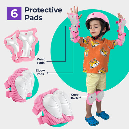 Niftii Kids Helmet with Pads - Adjustable Multi-Sport Complete Safety Gear for Cycling, Skateboarding & Scooting, Ideal for Boys & Girls Ages 3-15 Kids Bike Helmet Set, Pink