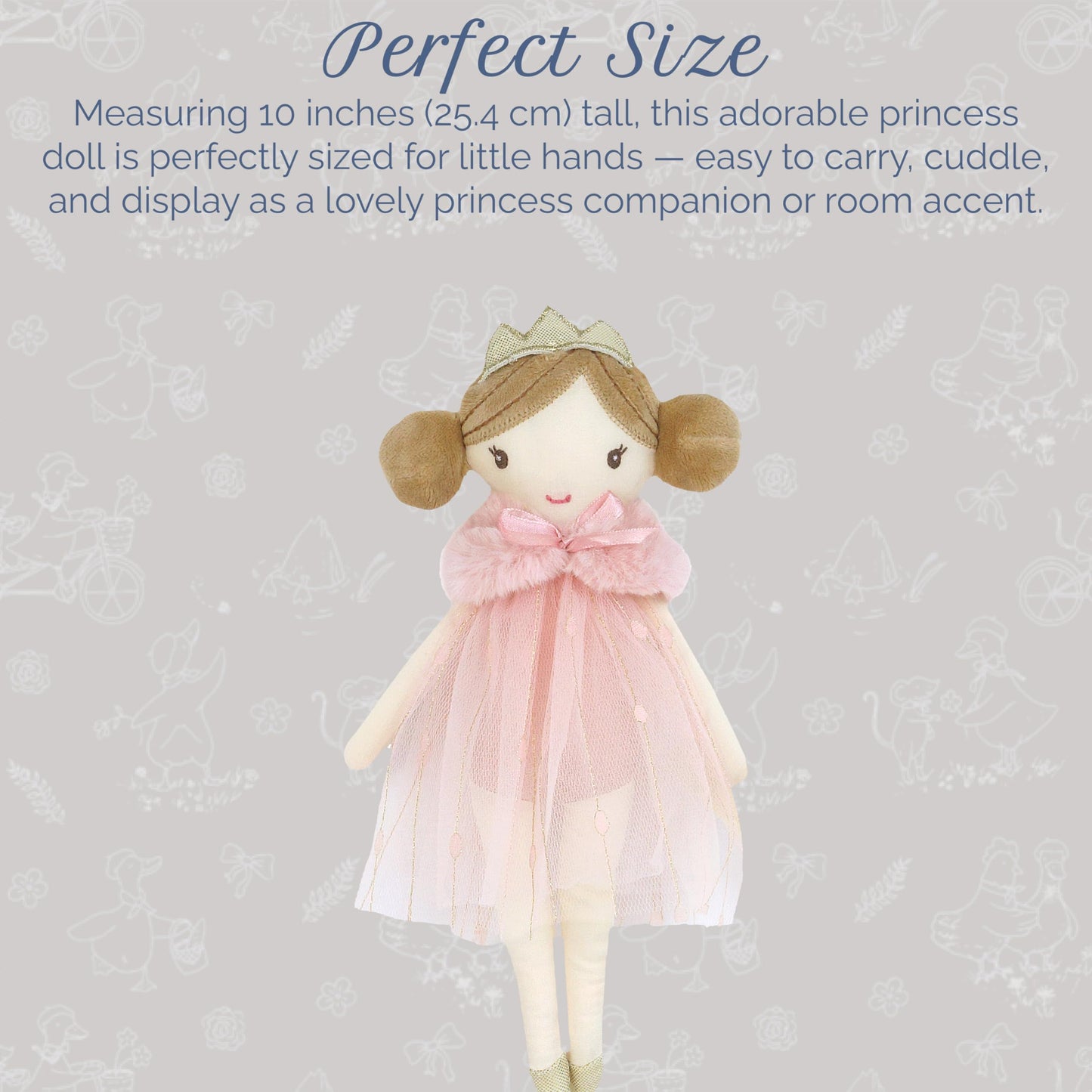MON AMI Tinsley The Princess Pocket Doll 10"/25 cm | Soft Plushie Toy in Sparkling Dress & Crown | Portable Cuddly Princess Doll for Gifting, Playtime & All Ages