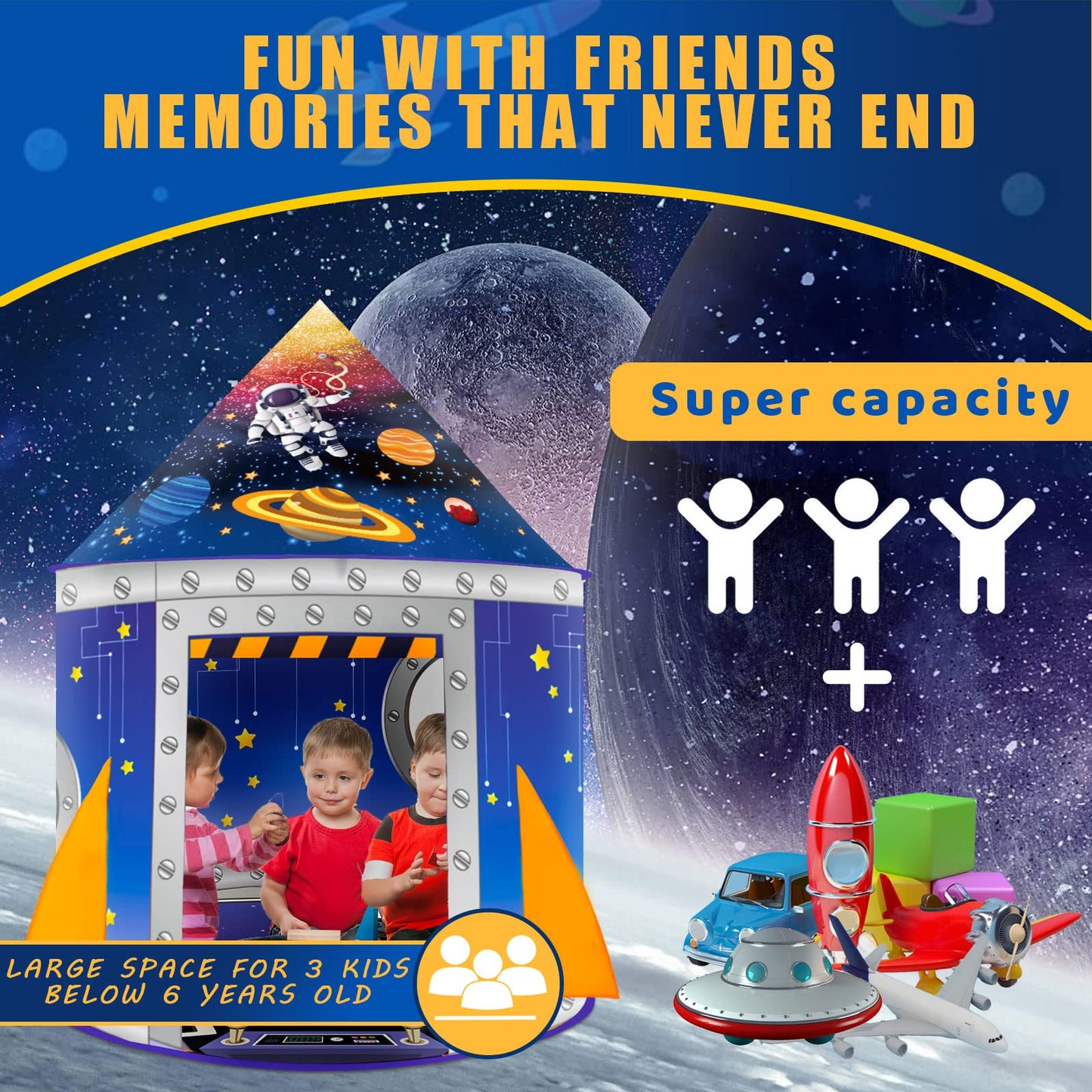 Nicecastle Play Tent for Kids Boys Girls,Rocket Ship Astronaut Spaceship Space Playhouse Indoor Outdoor kids Tent Pop Up Foldable Tents Game Party Birthday Toy for Children Toddler Baby Gift