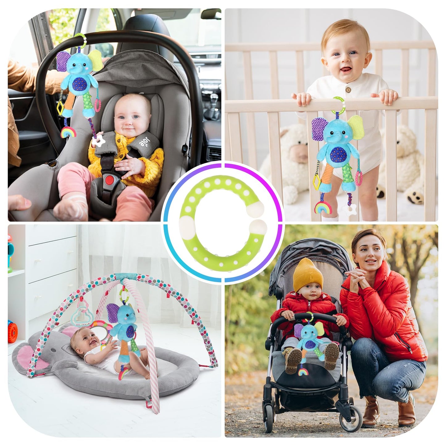 Venditer baby pram toy, plush sensory rattle clip-on for car seats and strollers, designed for newborns 0-6 months.