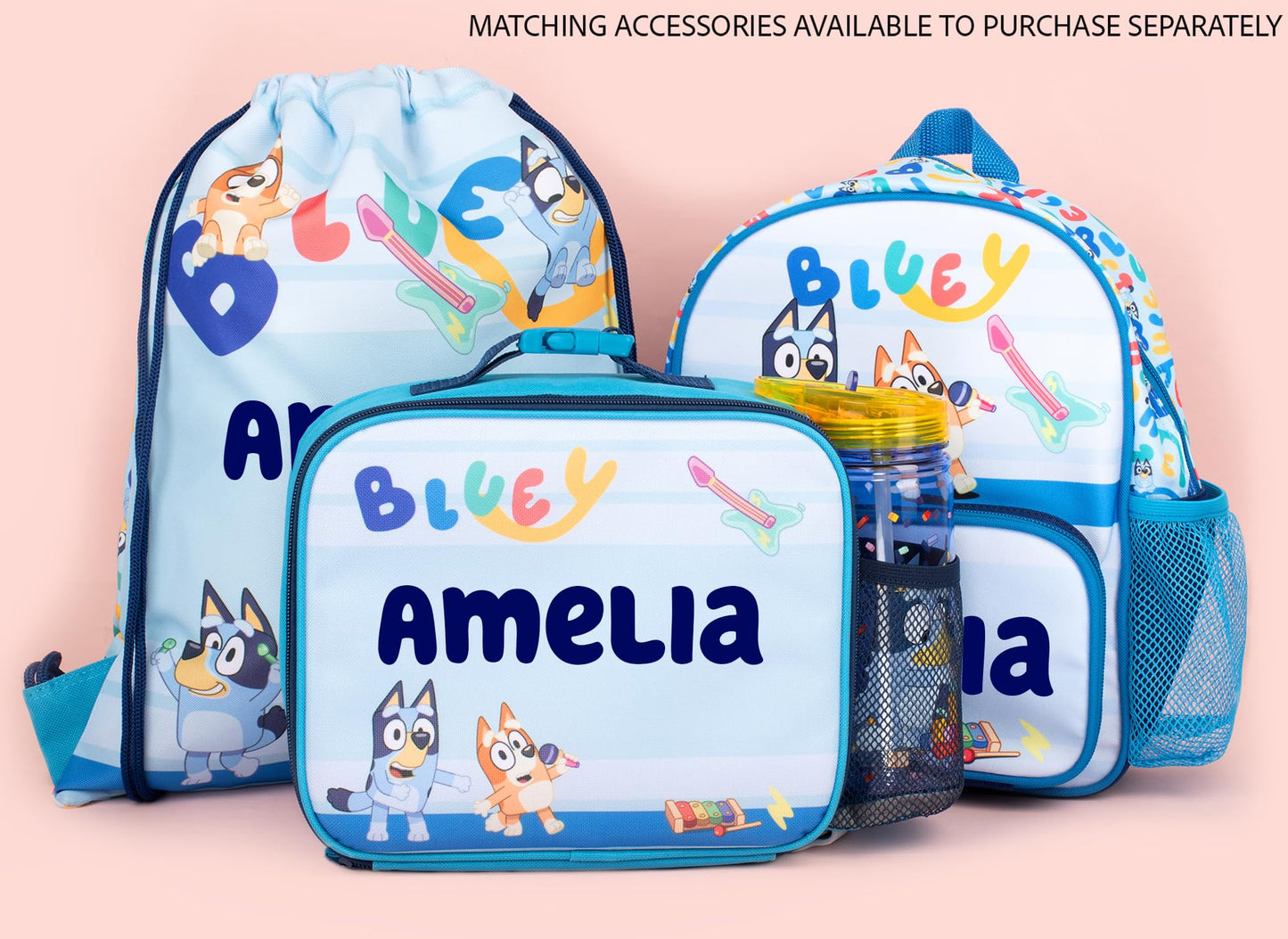 Bluey - Personalised Kids Lunch Bag - Insulated Kids Snack Bag for Boys and Girls for Nursery & School - Name Customisation (Blue)