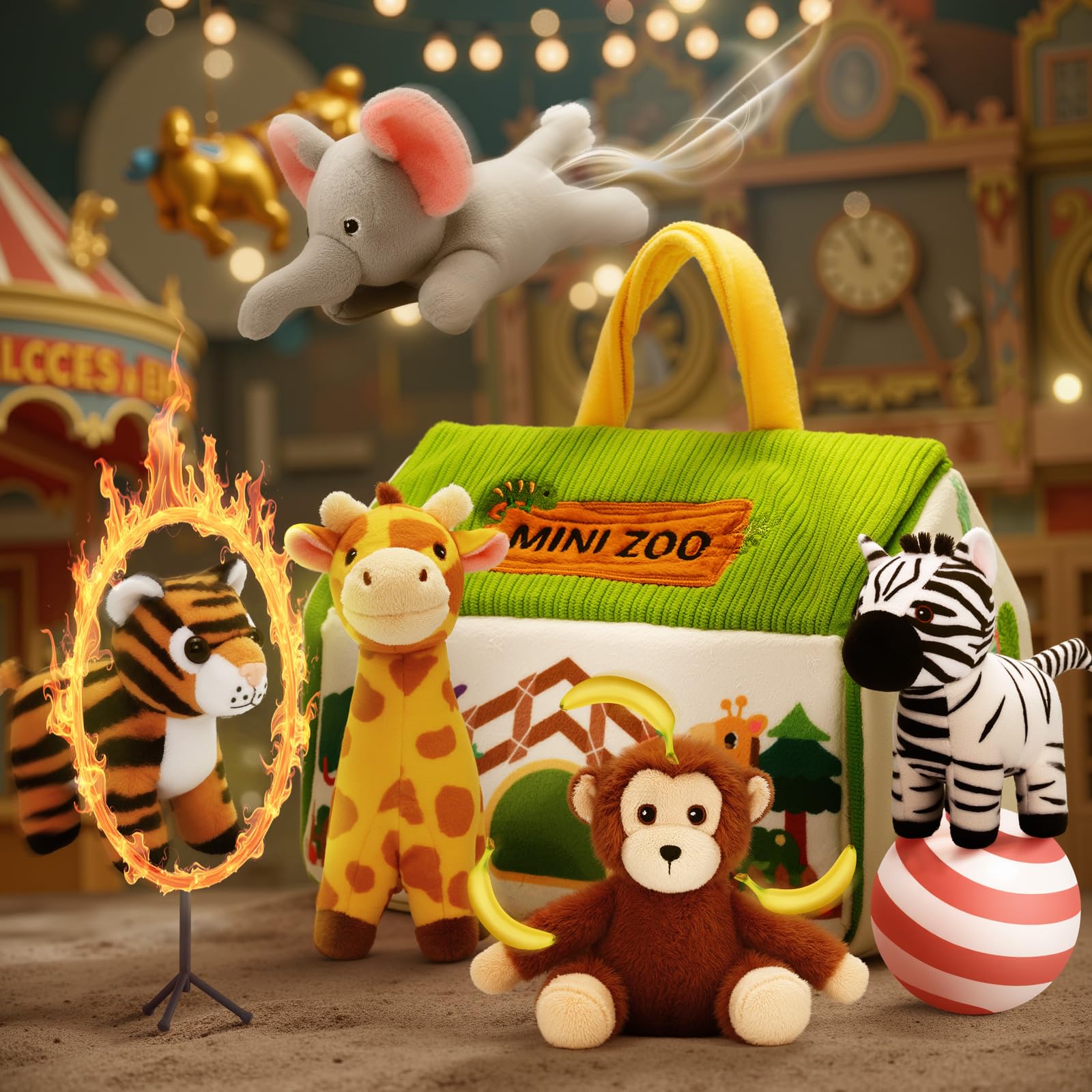 OUOZZZ plush zoo animal toys for babies, perfect for crawling and tummy play, suitable for 12-18 months old.