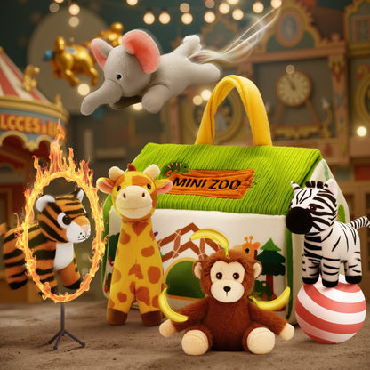 OUOZZZ plush zoo animal toys for babies, perfect for crawling and tummy play, suitable for 12-18 months old.