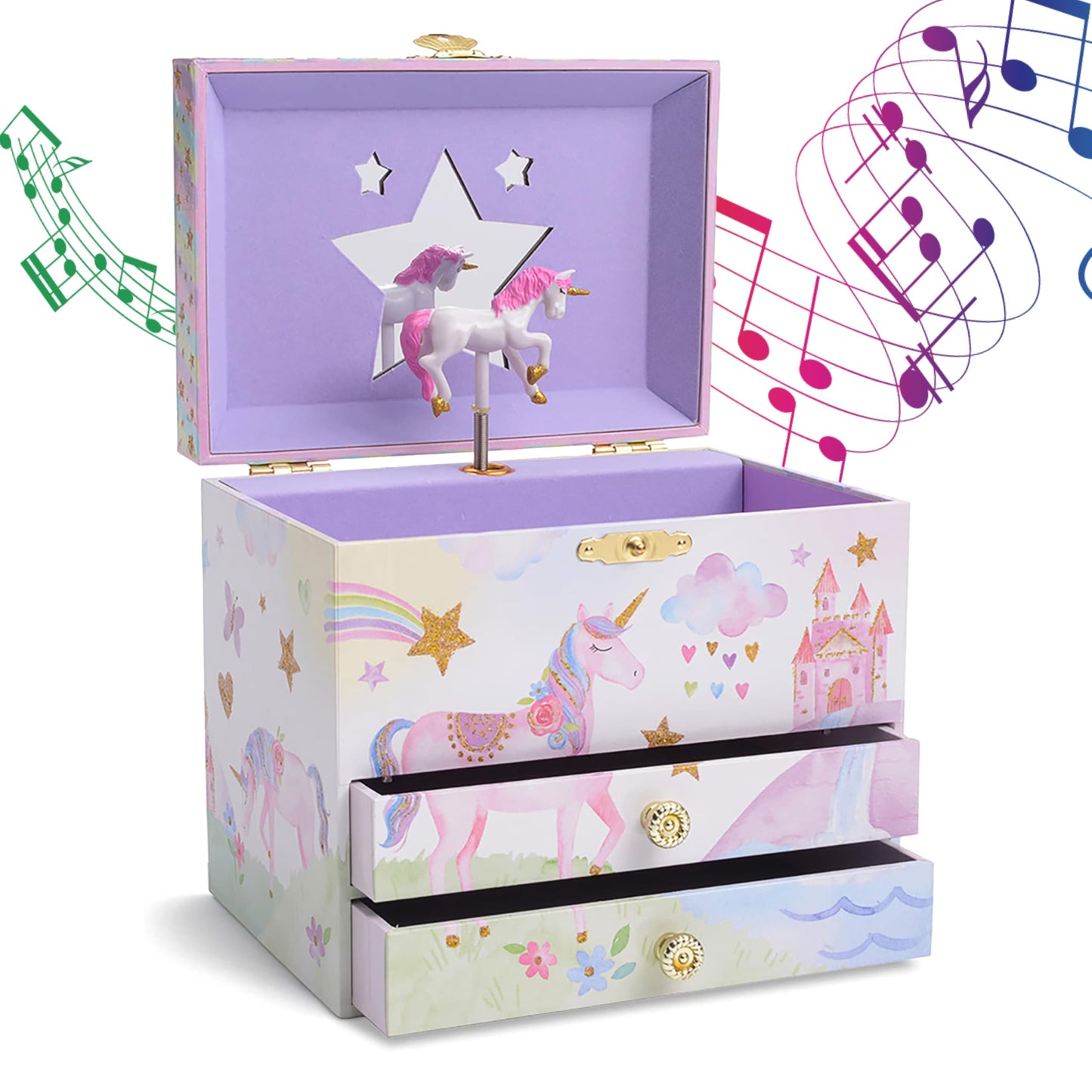Jewelkeeper Unicorn Jewellery Box for Girls with 2 Pull-out Drawers, Glitter Rainbow and Stars Unicorn Design, The Beautiful Dreamer Tune - Store Your Precious Items - Ideal for Girls Ages 3 and Up