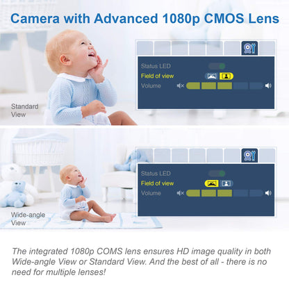 VTech VM919HD baby monitor with 7-inch HD display, camera with 360° pan and tilt, night vision, and long-range wireless video.