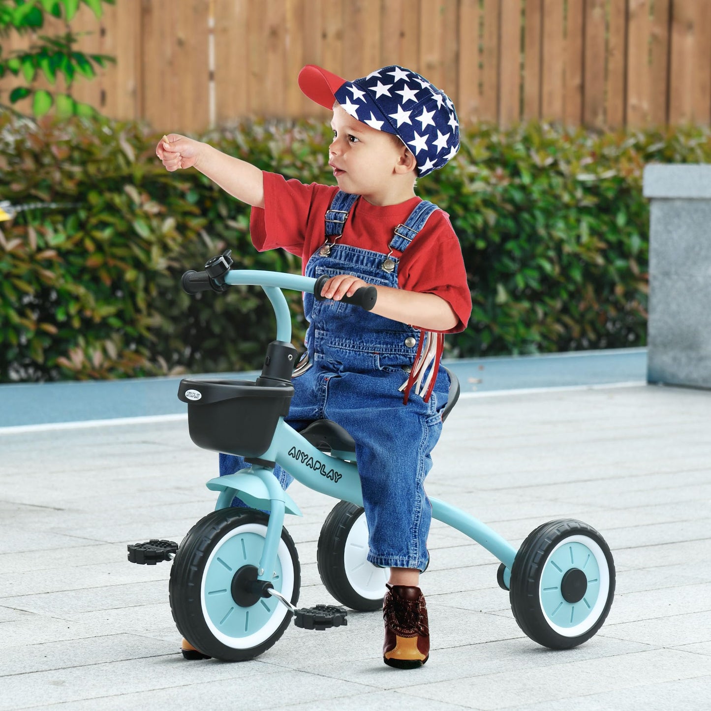 AIYAPLAY Baby Trike, Toddler Tricycle with Adjustable Seat, Basket, Bell, Kids Tricycle for 2-5 Years Old, Blue