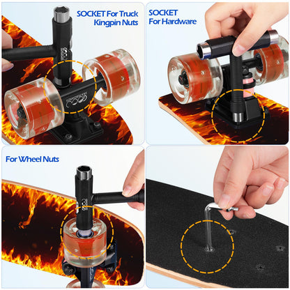 GIEEU Skateboards with Colorful Flashing Wheels for Beginners,Kids,Teens,Adults,31 x 8 Inch Complete Standard Skate Boards 9 Layer Canadian Maple Deck Concave Skateboard (Fire Skateboard-UK)
