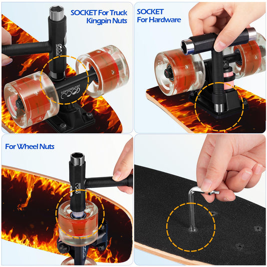 GIEEU Skateboards with Colorful Flashing Wheels for Beginners,Kids,Teens,Adults,31 x 8 Inch Complete Standard Skate Boards 9 Layer Canadian Maple Deck Concave Skateboard (Fire Skateboard-UK)