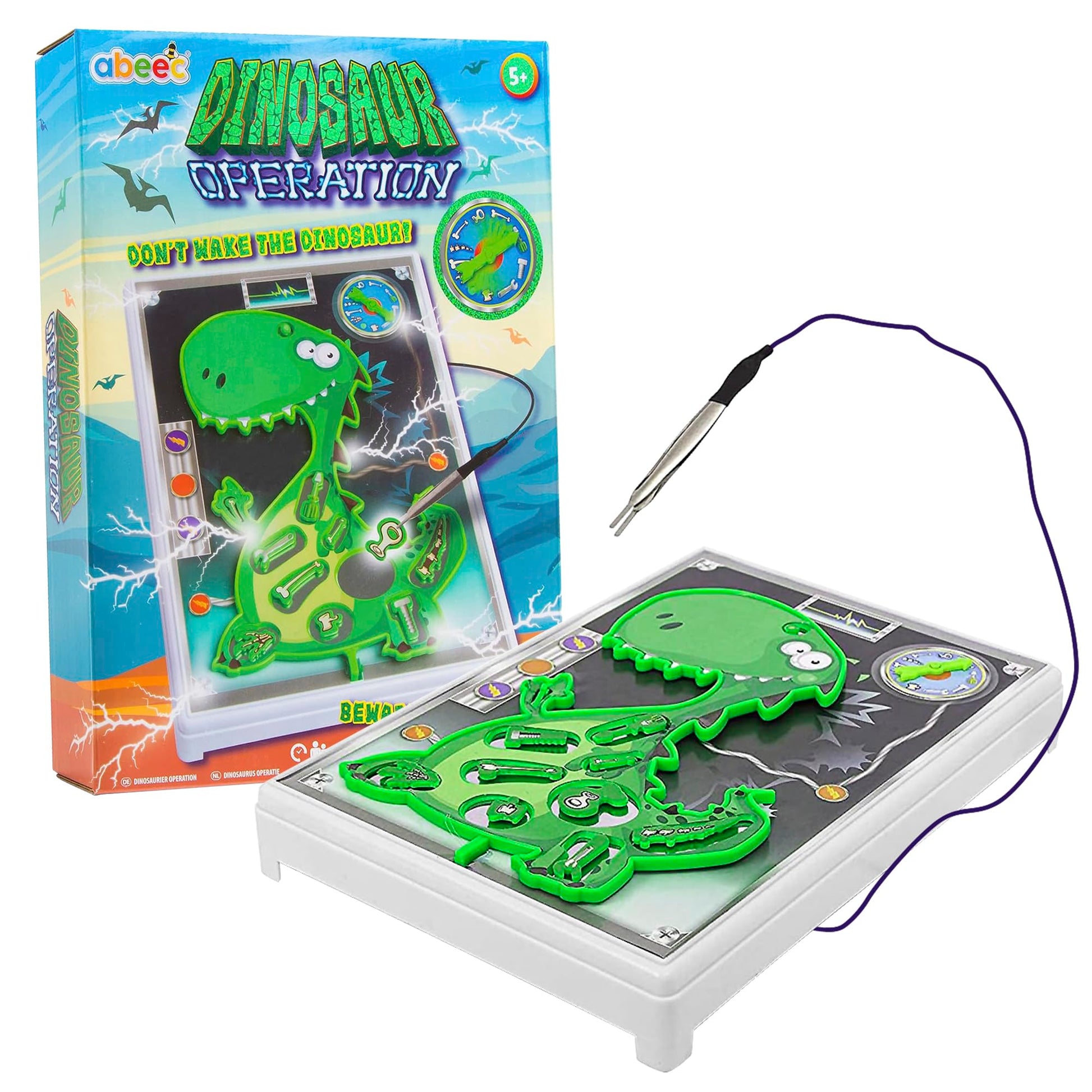 abeec Dinosaur Operation game for boys and girls, featuring a dinosaur body with removable parts and a buzzer for kids aged 6+