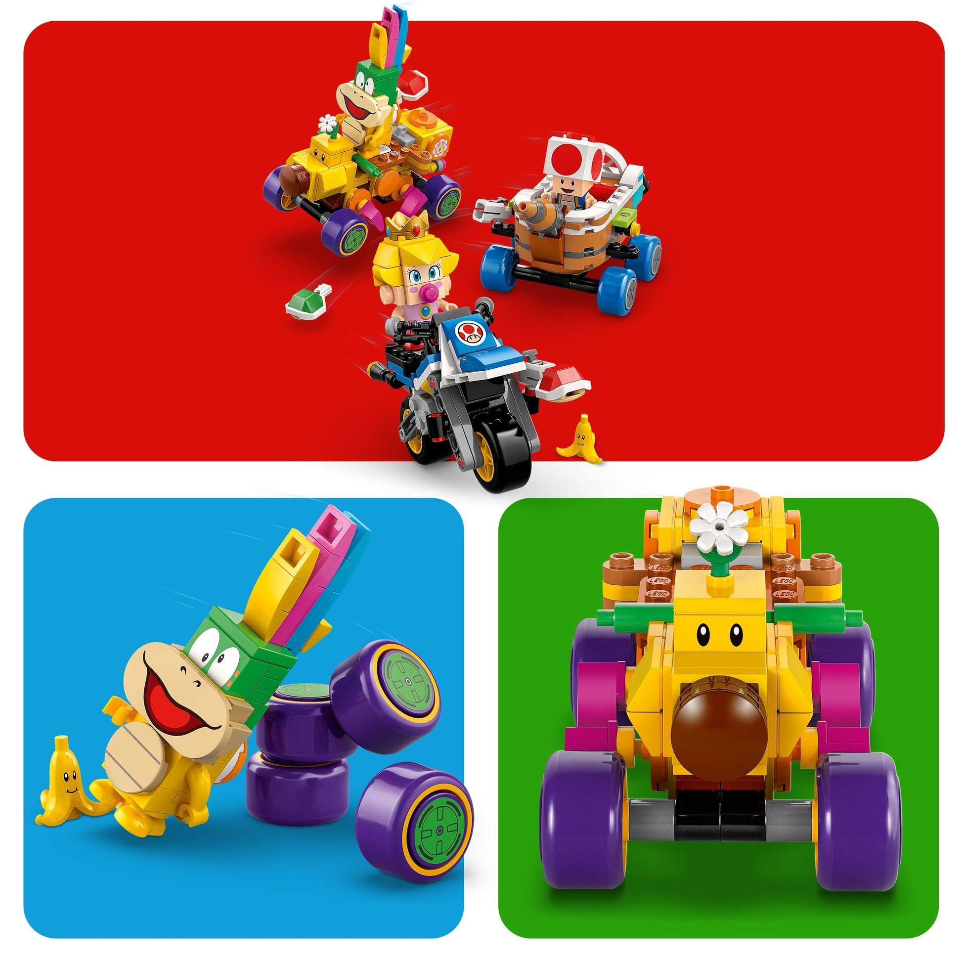 LEGO Super Mario Baby Peach & Grand Prix building toy set with 4 Nintendo character figures and vehicles, for ages 8 and up.