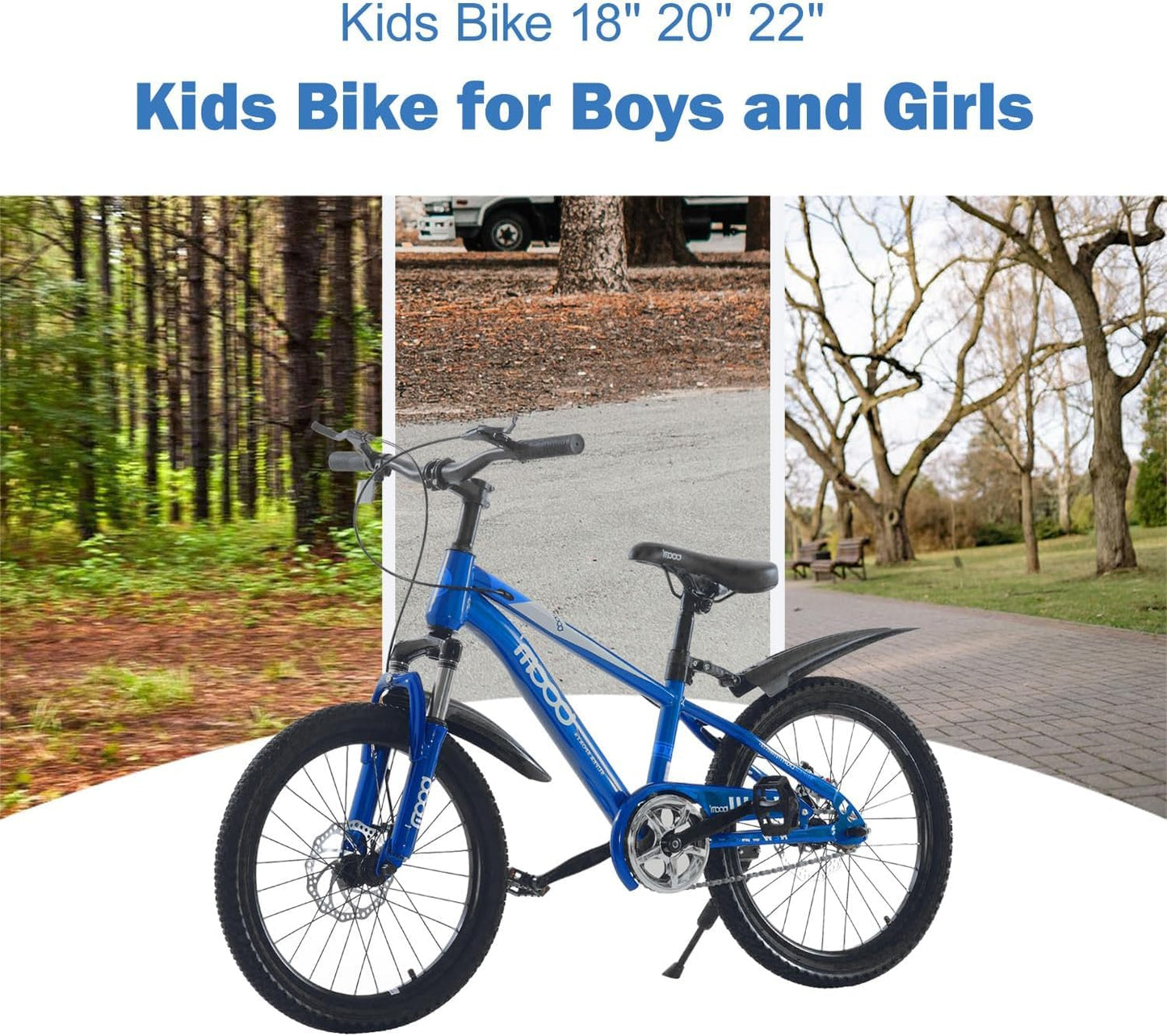TRIOBLADE Kids Bike 18" 20" 22" Kids Mountain Bike for Boys and Girls Junior Mountain Bikes Children Bicycle with Shock Absorber 12.25-Inch Frame Dual Disc Brake 5-14 Years Old (Blue, 20 inch)