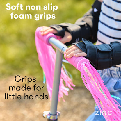 Zinc Kids Scooter for Ages 3+, Folding 2-Wheel Kick Scooter with Light Up Wheels, Height Adjustable, Anti-Slip Footplate, Rear Footbrake, Unicorn with Tassels