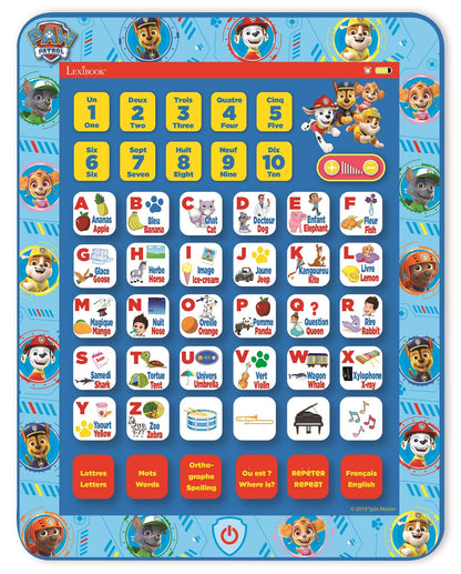 LEXIBOOK, Paw Patrol, Educational Bilingual Interactive Learning Tablet, Toy to learn alphabet letters numbers words spelling and music, English/French, Blue, JCPAD002PAi1