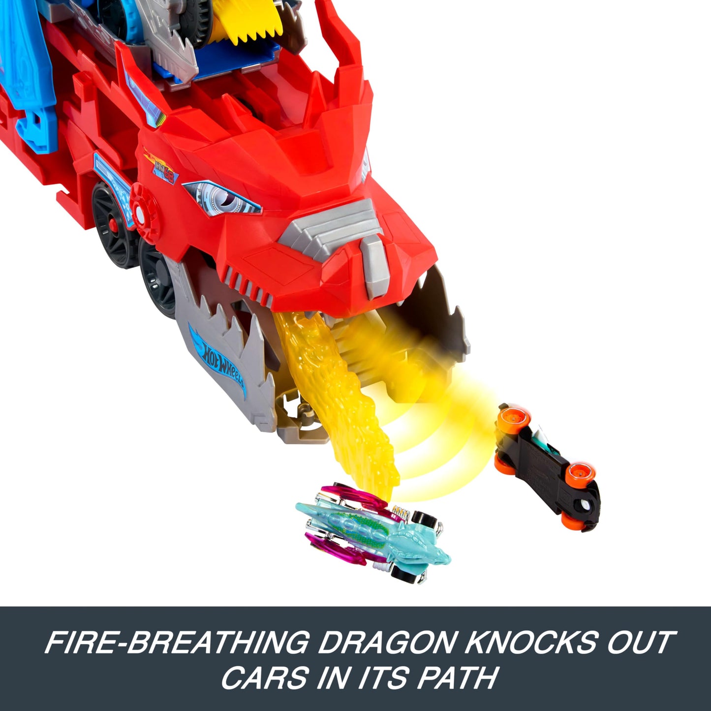 Hot Wheels City Toy Car Track Set, Ultimate Dual Dragon Transporter & 2 Die-Cast Cars, Large-Scale Dragon & Detachable Dragon, Stores 20+ Vehicles, JKJ79