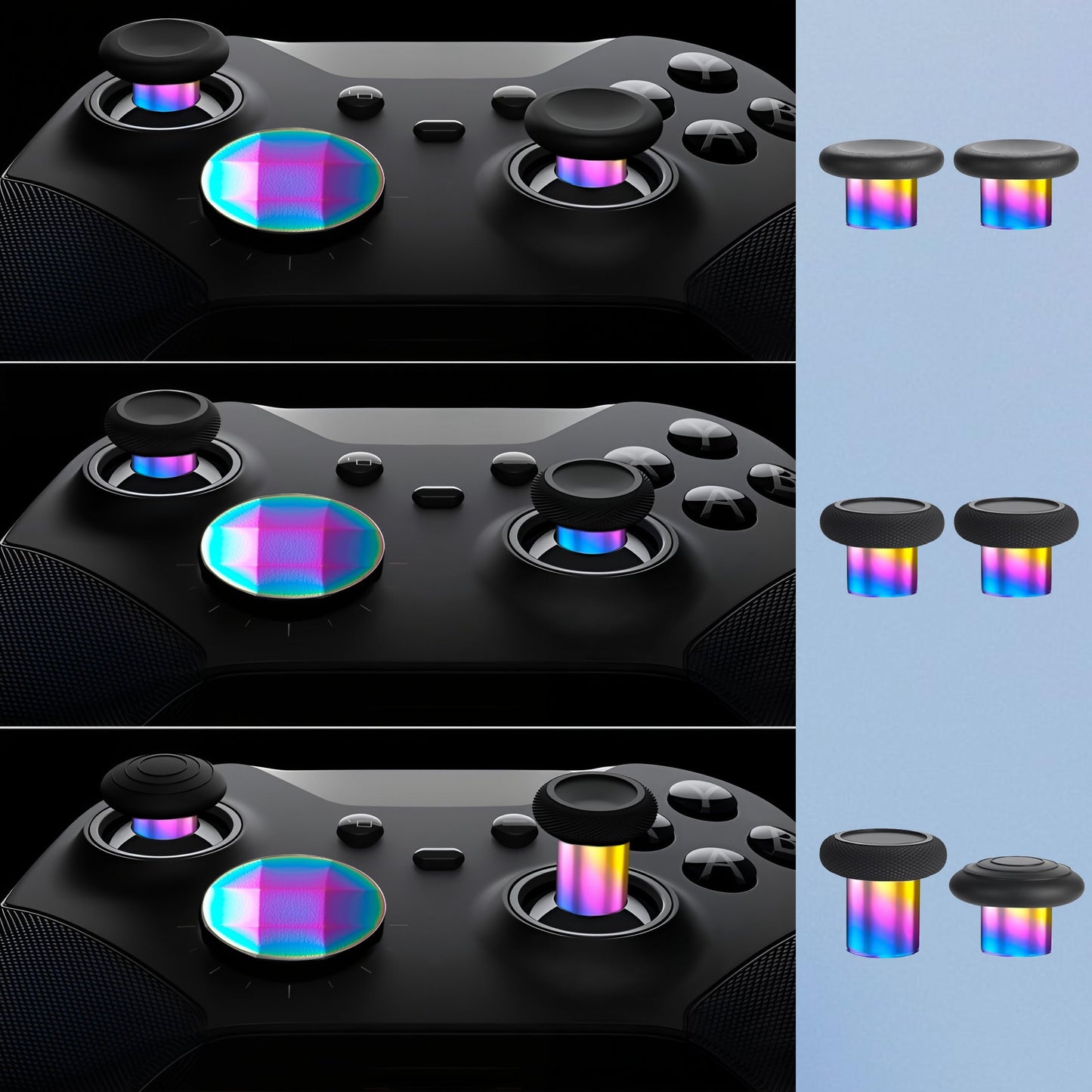 YUNMGALH Elite Series 2 controller accessories kit with rainbow thumbsticks, D-pads, trigger paddles, and storage case for Xbox One.