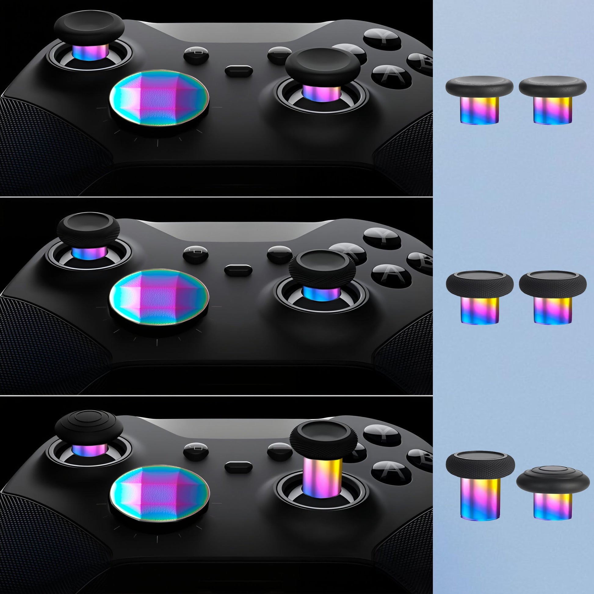 YUNMGALH Elite Series 2 controller accessories kit with rainbow thumbsticks, D-pads, trigger paddles, and storage case for Xbox One.