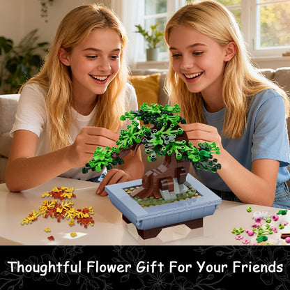 CUBIMANA Cherry Flowers Bonsai building set with 584 pieces, artificial seasonal tree plants for home, office, or gift.