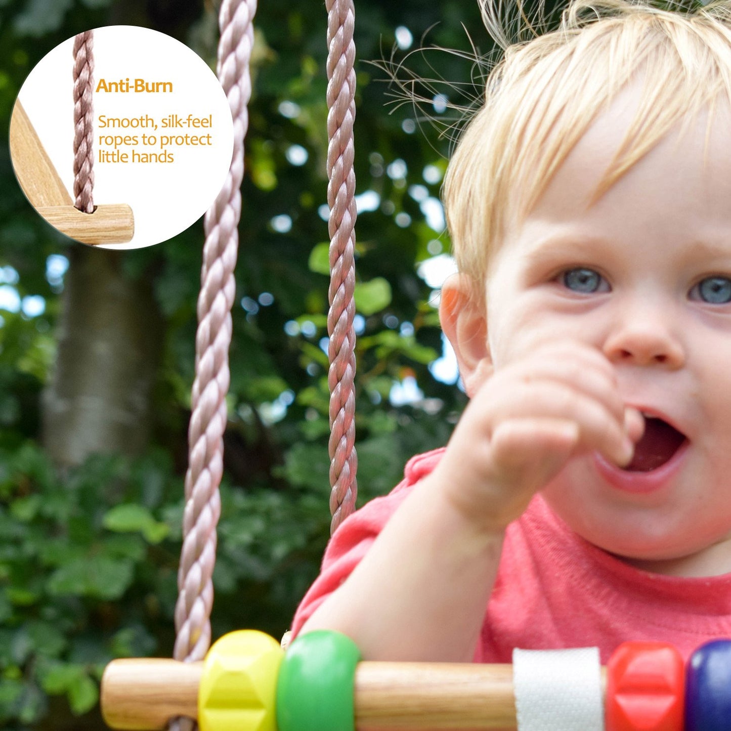Hardwood Baby Swing Seat (Beech) with Safety Harness and Play Beads Lovely Cradle Swing for Garden or Nursery