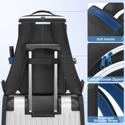 Rysker PS5 Slim/Pro console backpack in white with large capacity, full protection, multiple cable pockets, and space for laptop and games.