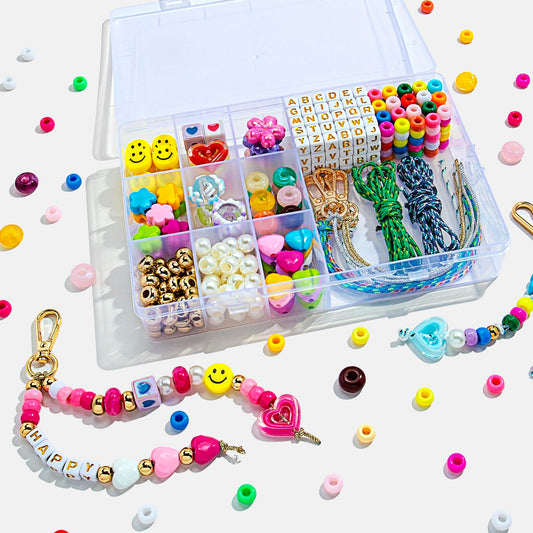 TOVABA 421PCS Beaded Keychain Making Kits for Women and Girls – DIY Acrylic Heart, Star, Flower and Alphabet Beads for Bag Charms, Jewelry Making and Craft Supplies