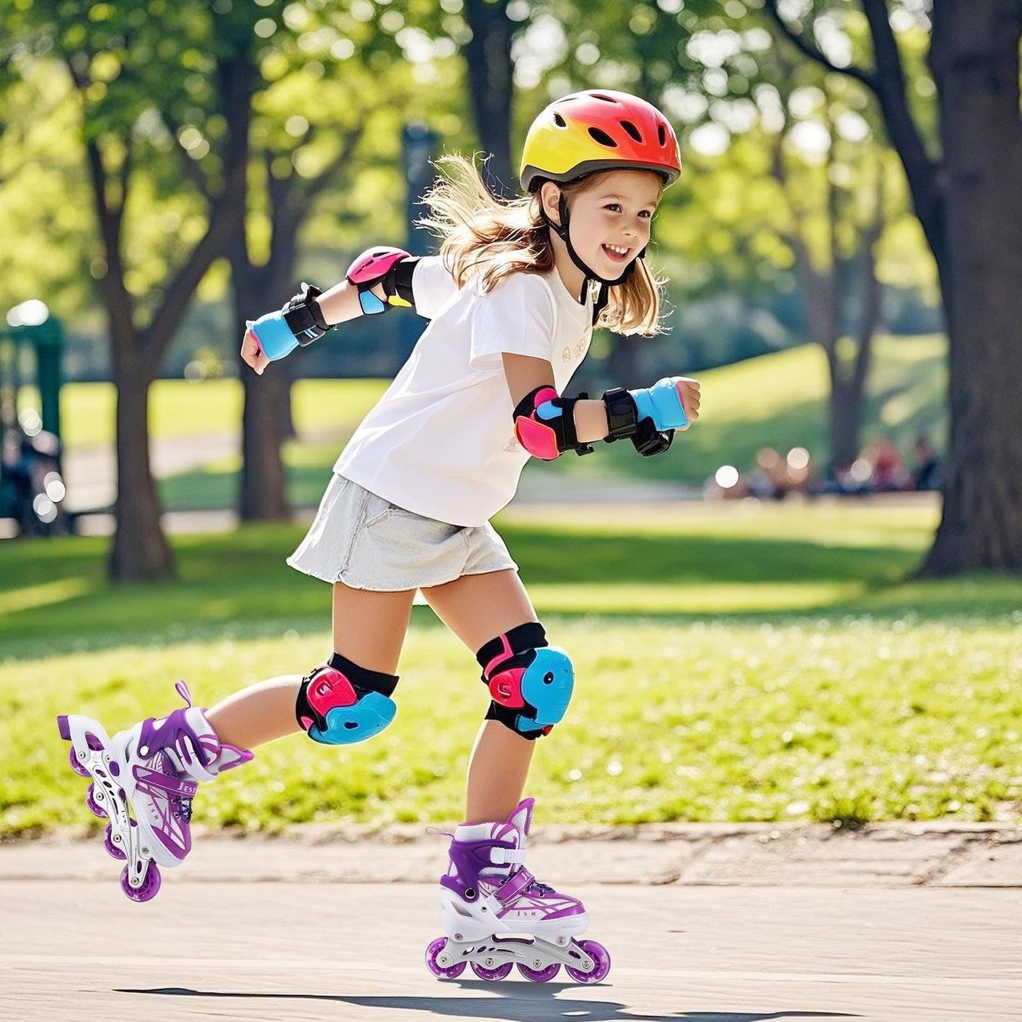 Kids Inline Skates Girls, Adjustable Roller Skates Blades with Light Up Wheels for Beginners Girls (Purple, Medium (UK 1-4))