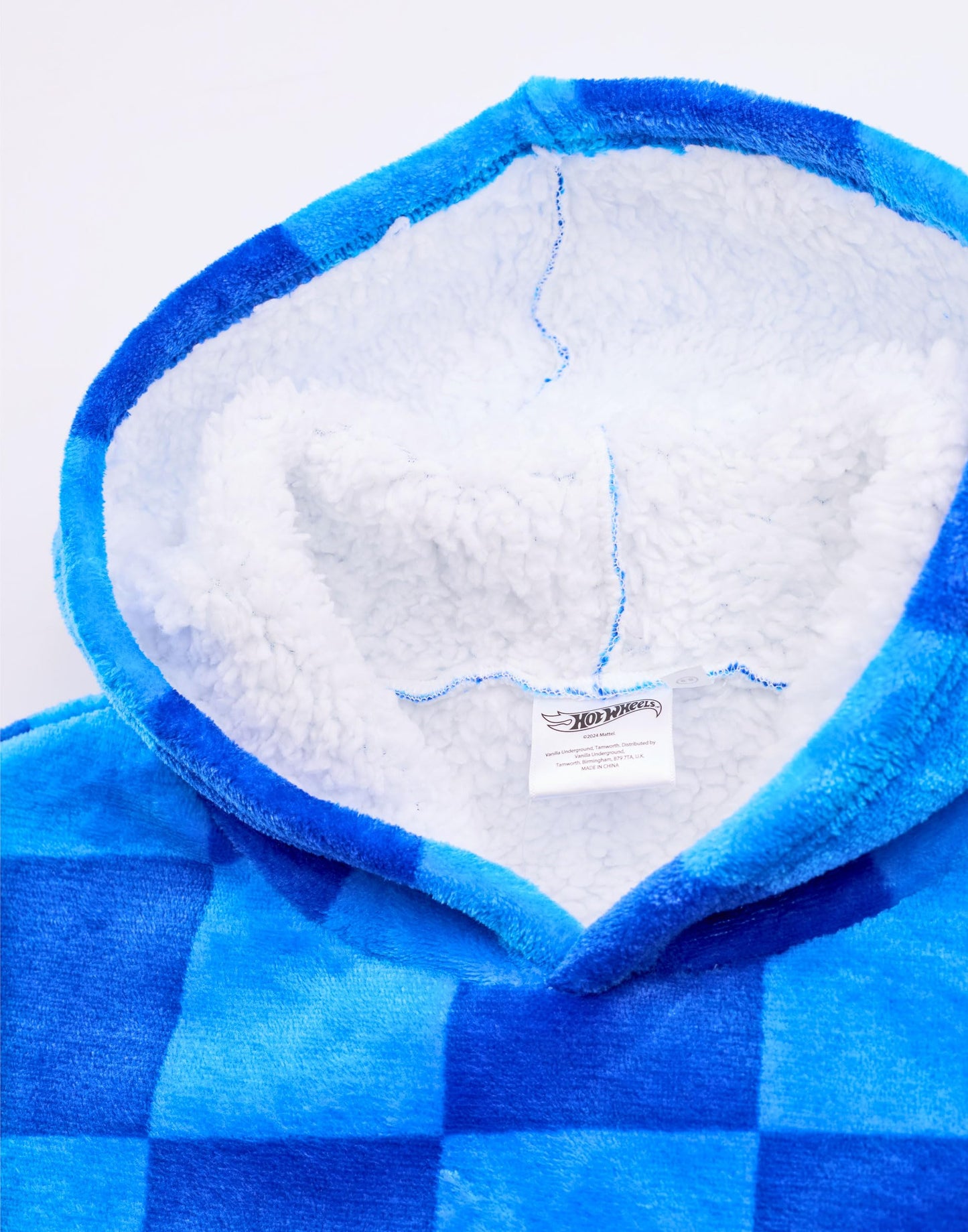 Hot Wheels Boys Wearable Blanket Hoodie | Children's Oversized Fleece Pullover in Blue with Printed Car Shaped Pocket | Kids Racing Flame Logo Hooded Loungewear | Toy Car Collectors Merchandise Gift