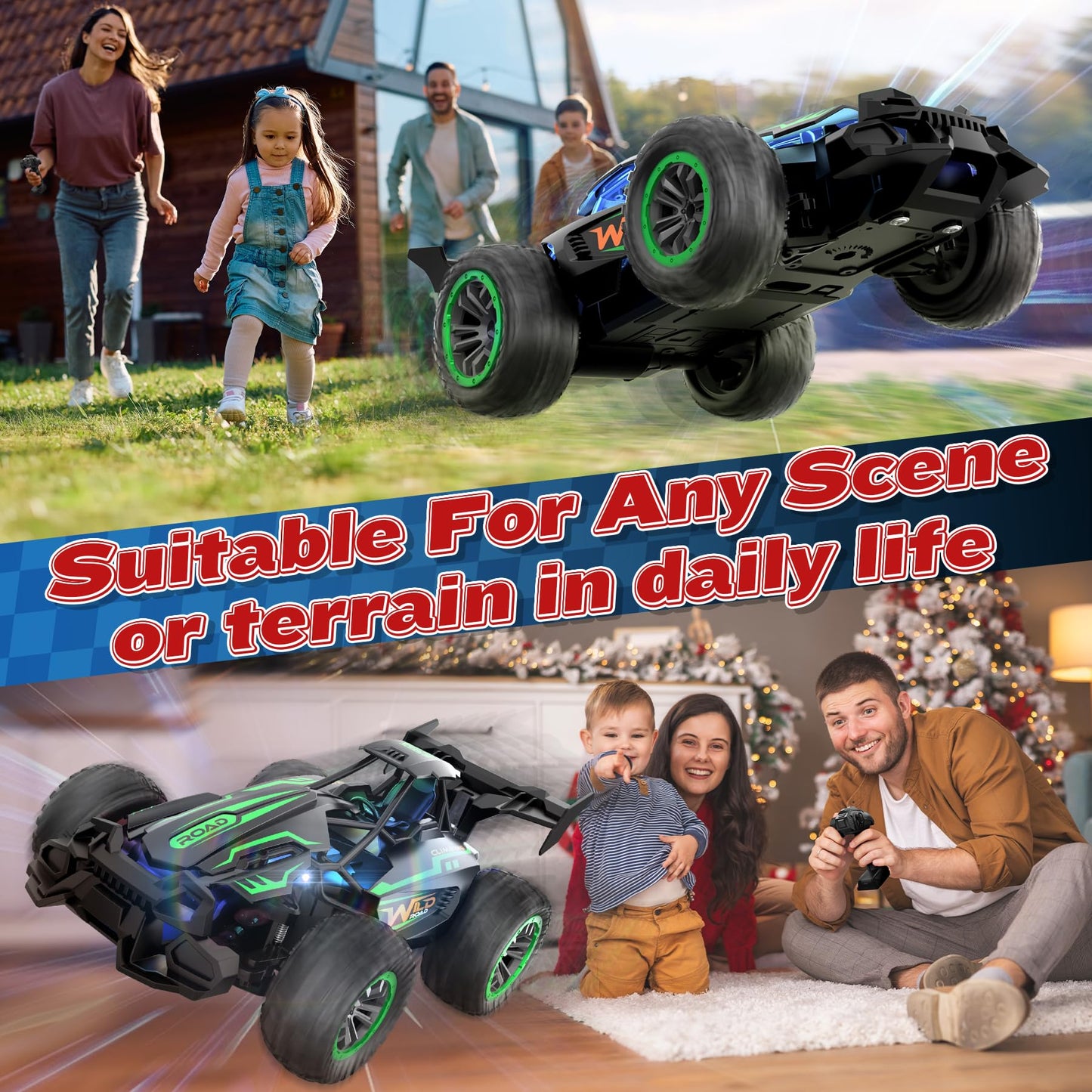 Perbabe RC Car Remote Control Cars, 2.4GHz 20+KM/H High Speed Radio Controlled Cars 2WD RTR All Terrain Off-Road Race Car with Rechargeable Battery Toy Gifts for Kids Boys Girls 3 4 5 6 7 8 9 10