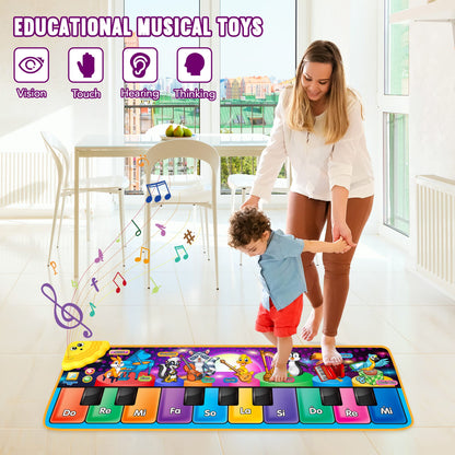 Kids Tesok musical piano mat with 10 keys, 25 music sounds, and colorful animal graphics for interactive play.