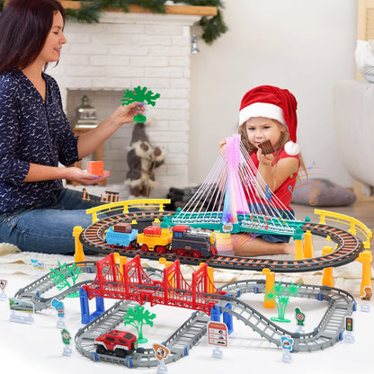 Electric Toddler Train Set Toy, Battery Powered Railway Train Track Toy Playset，Great Christ Gift for Kids Ages 3 4 5, Boys and Girls
