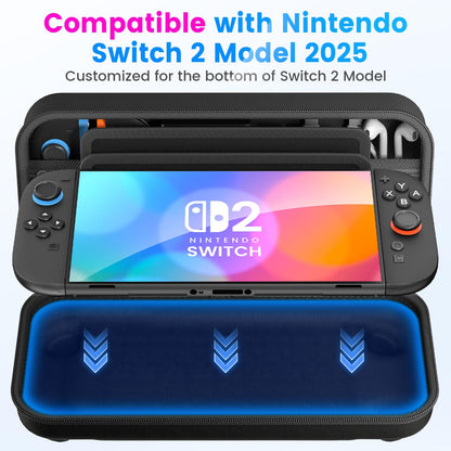 Black daydayup Switch 2 hard travel case with two tempered glass screen protectors and guiding frame for Nintendo Switch 2 console
