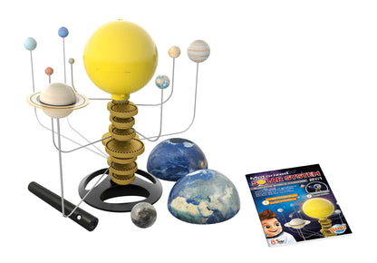 Buki France solar system toy for kids featuring light-up rotating sun, planets, and torch for recreating eclipses, STEM science kit.