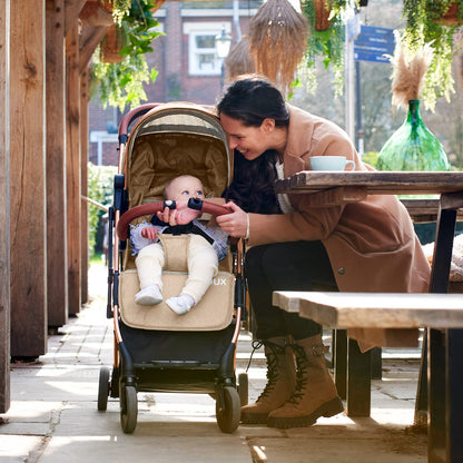 Lejoux™ Baby Pushchair Stroller– Lightweight Foldable Travel Buggy with 5-Point Harness, Adjustable Seat Back and Oversize Basket Folds with 1 Hand – Smooth Swivel Wheels Rain Cover (Beige)