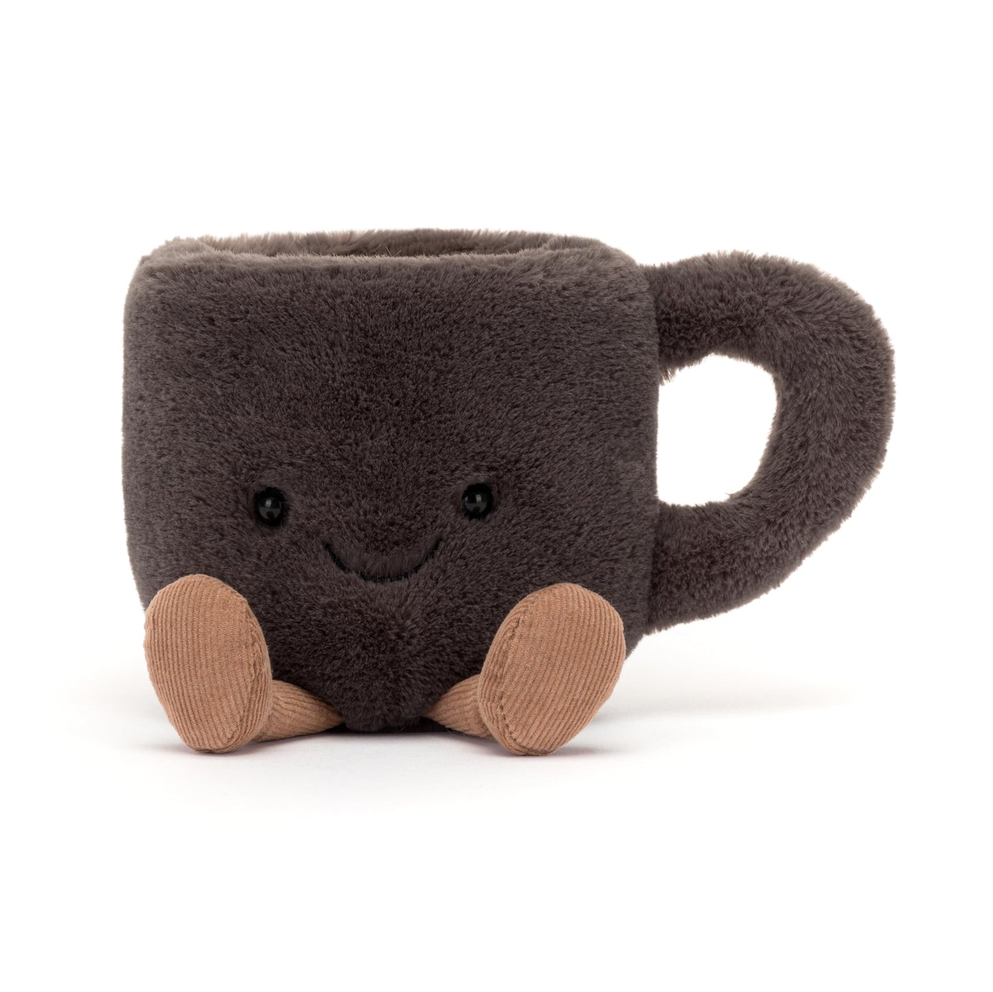 Jellycat Amuseable Coffee Cup Plush with a smiling face and arms, featuring a soft, cuddly design in pastel colors.