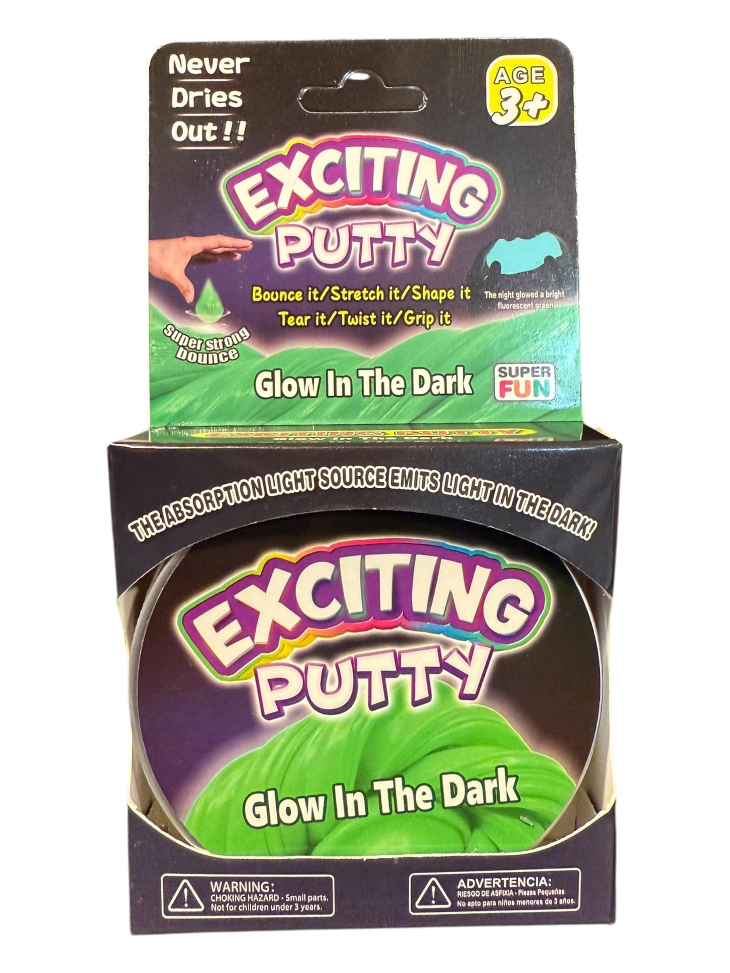 Set of 3 kids' glow-in-the-dark, heat-sensitive, UV reactive stretch putty by Bodygenix, perfect for stress relief and sensory play.