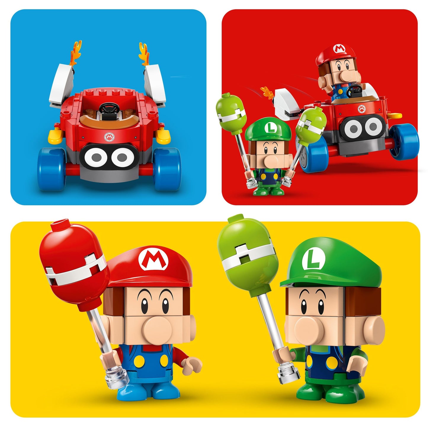 LEGO Super Mario Baby Mario vs. Baby Luigi Toy Set with 2 collectible figures and cars, perfect for kids and gamers.