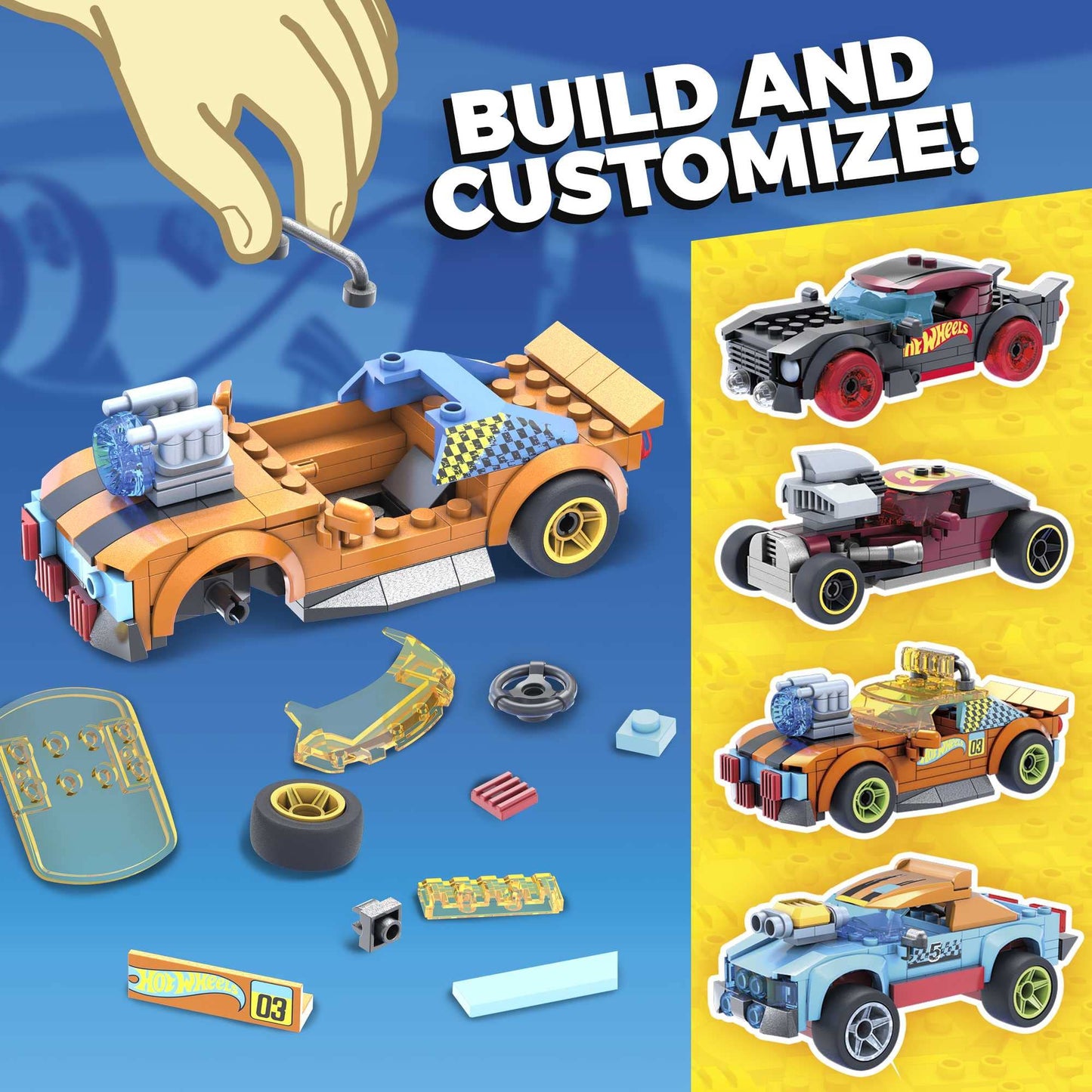MEGA Hot Wheels Car Customizer building set with micro figure driver, rolling wheels and authentic features, toy gift set for boys and girls for ages 5 and up