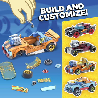 MEGA Hot Wheels Car Customizer building set with micro figure driver, rolling wheels and authentic features, toy gift set for boys and girls for ages 5 and up