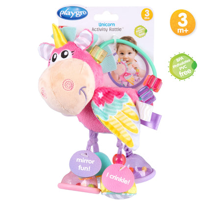 Playgro Unicorn Clip Clop Activity Rattle Pink - Nurturing Developmental Toy for 3+ Months - The Ultimate Fusion of Teething & Early Engagement - Baby's First Rattles with a Delightful Unicorn Design