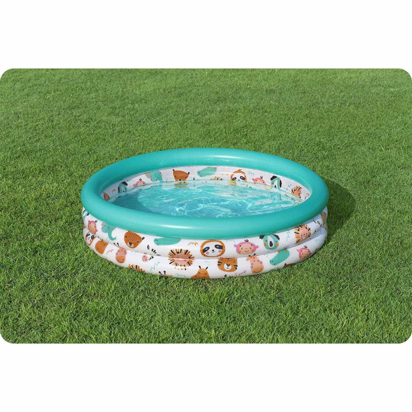 Bestway Safari Pals inflatable kiddie pool with vibrant animal designs, perfect for kids' summer fun.