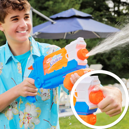 Nerf Super Soaker Flip Fill water blaster in multicolor, 887ml capacity, ideal for garden water toy fun.