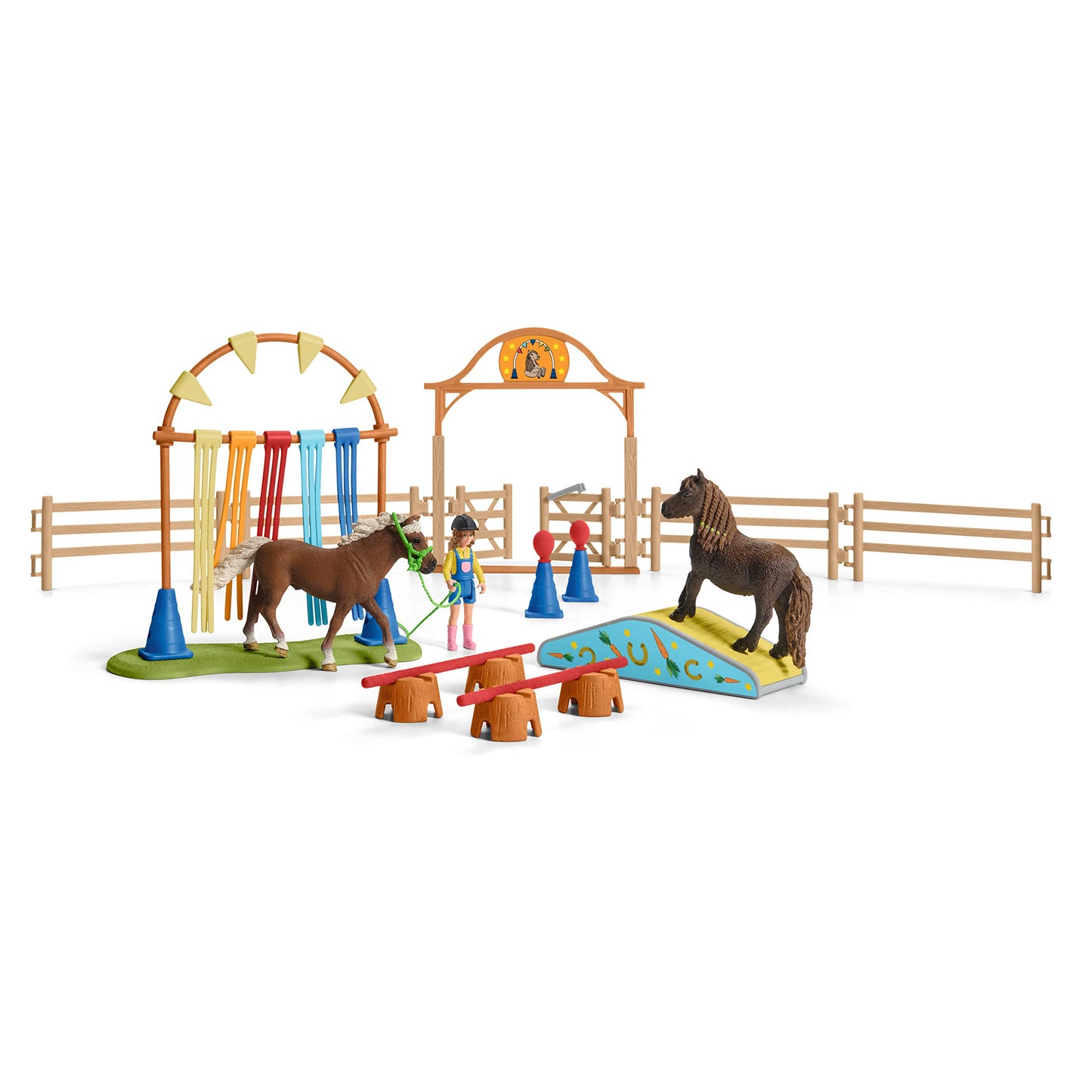 SCHLEICH Farm World 42481 Pony Agility Training Set with Horse, Trainer, and Accessories Playset - 41-Piece Pony, and Horse Club Accessories - Toy Animals Gift Set for Boys, Girls, Toddlers Ages 3+
