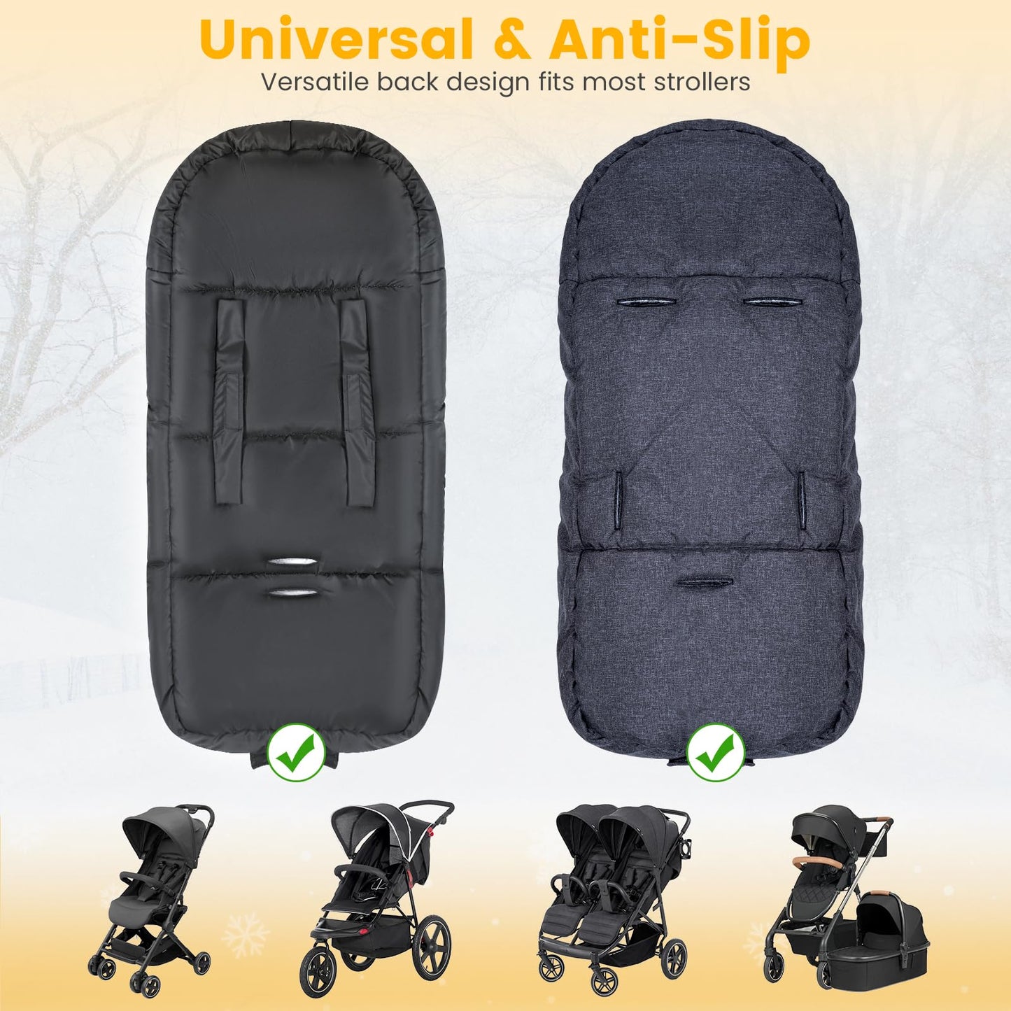 Orzbow winter footmuff for stroller, dark grey, adjustable and removable with zip and buttons, cozy for buggy, with drawstring bag